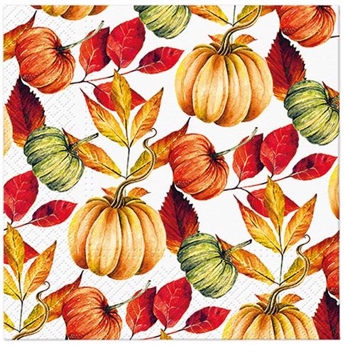 20 Servietten Pumpkin Pattern - Mix aus Kürbisse und Blätter 33x33cm