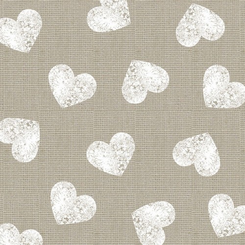 20 Servietten Fashion Hearts taupe white - Verstreute Herzen auf taupe 33x33cm