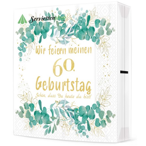 20 Servietten Eucalyptus Leaves gold 60 - 60. Geburtstag 33x33cm