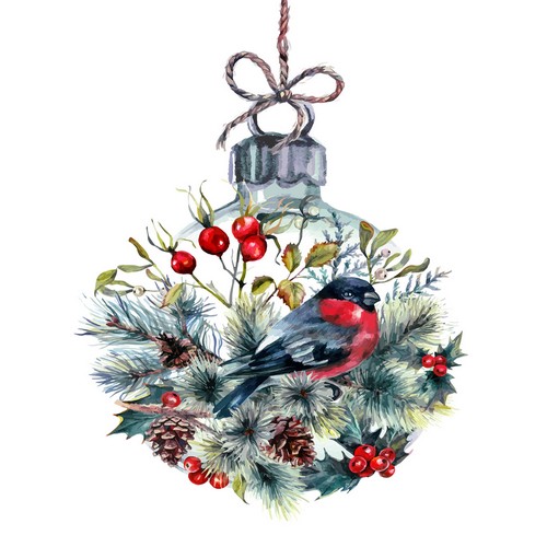 20 Servietten My Winter Friend - Vogel in Weihnachtskugel 33x33cm