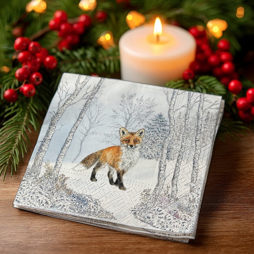 20 kleine Cocktailservietten Renard Hiver - Fuchs im schneebedecktem Wald 25x25cm