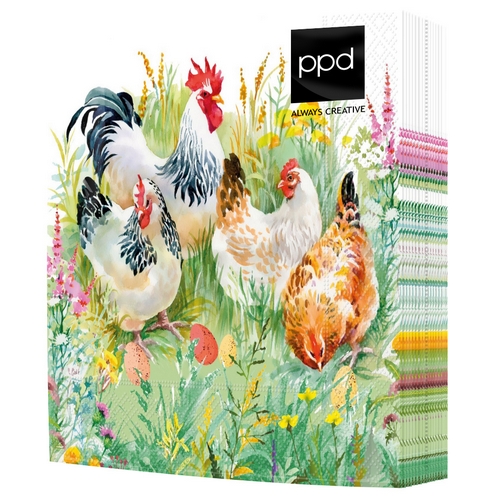 20 Servietten Chicken Mums - Hühnerfamilie im Gras 33x33cm