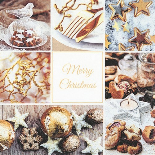 20 Servietten Golden Catch - Merry Christmas Collage 33x33cm