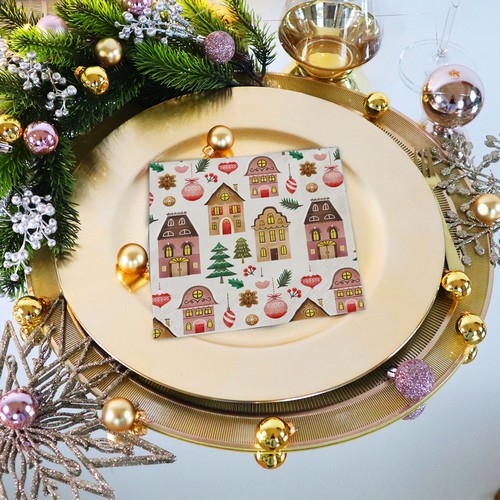 20 Servietten Christmas at Home cream - Einzelne Häuser und Bäume 33x33cm