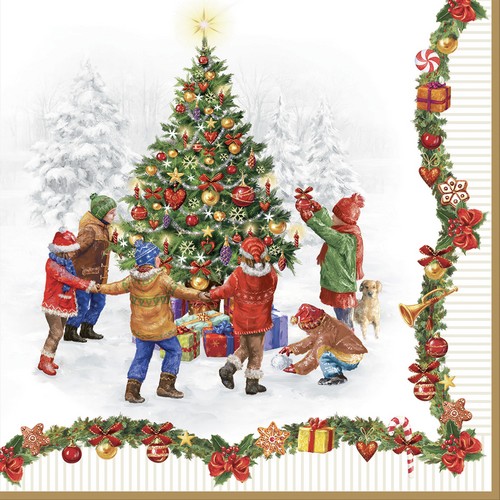 20 Servietten Christmas Round Dance - Kinder feiern Weihnachten 33x33cm