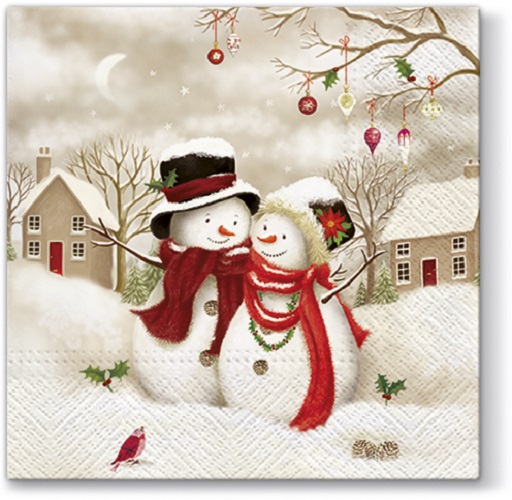 20 Servietten Snow Family - Schneemann-Pärchen 33x33cm