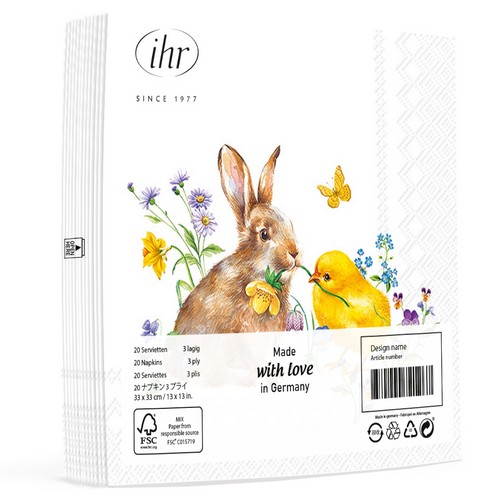 20 Servietten Bunny and Chick - Küken und Hase teilen Blume 33x33cm