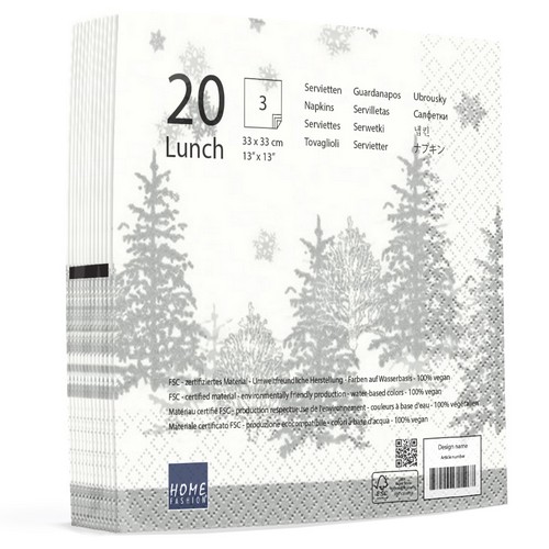 20 Servietten Tree and Snowflakes - Bäume & Schneeflocken silber 33x33cm