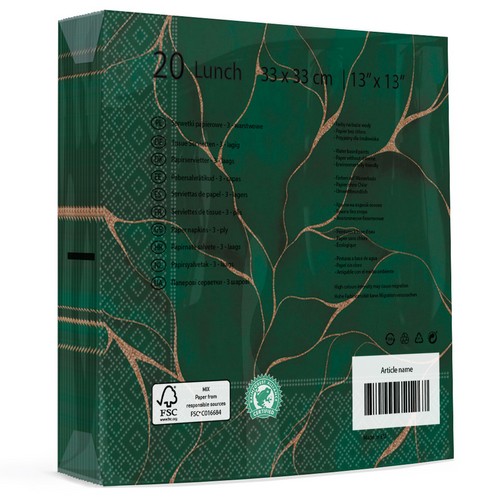 20 Servietten Green Marble with Gold Lines - Goldene Linien in grün 33x33cm