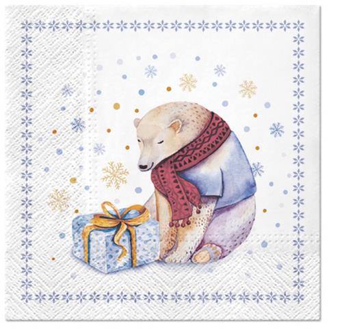 20 Servietten Suprise for Teddy – Eisbär am Geschenk 33x33cm