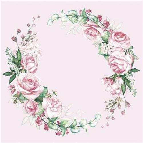 20 Servietten Wedding Watercolour Wreath - Runder Kranz voller Rosen 33x33cm