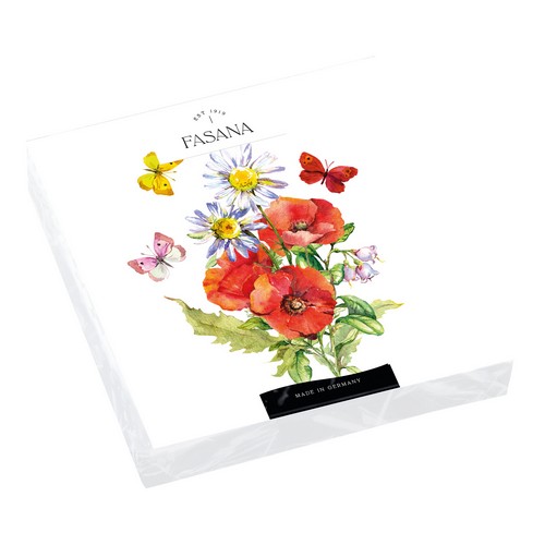 20 Servietten Wild Poppy - Mohnblumen mit Schmetterlinge 33x33cm