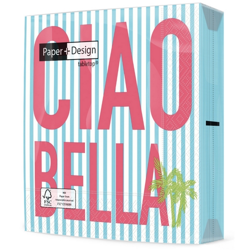 20 Servietten Ciao Bella - Ciao Bella auf Streifen 33x33cm