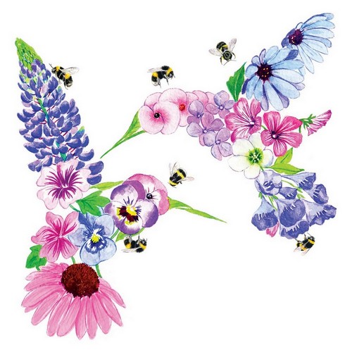 20 Servietten Hummingbird Fleurettes - Kolibri aus Blumen 33x33cm