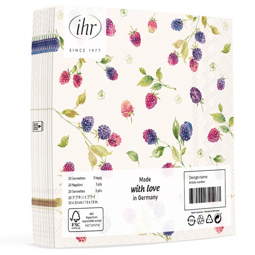20 Servietten Berrylicious cream - Gemischte Beeren 33x33cm