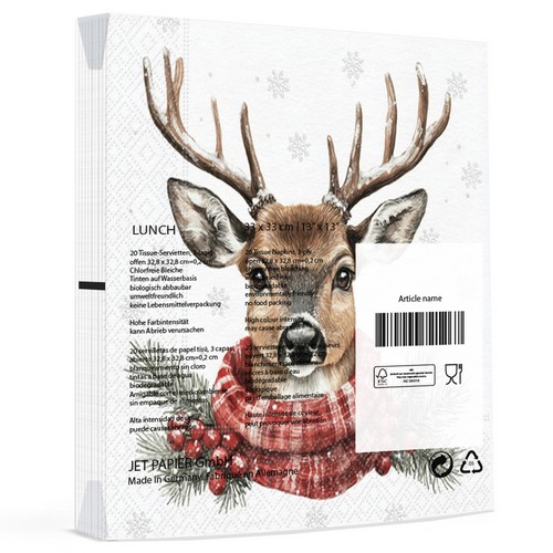 20 Servietten Cerf d'Hiver - Hirsch mit Winterschal 33x33cm