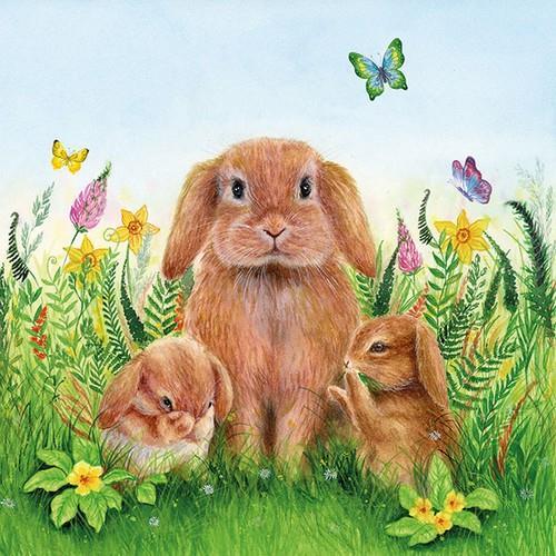 20 Servietten Rabbit Family - Hasenfamilie in Wiese 33x33cm