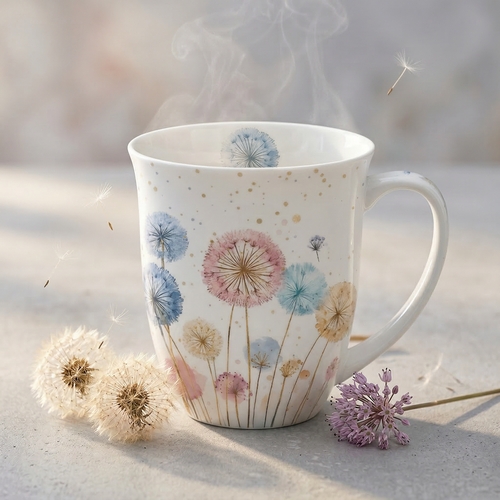 Tasse aus Porzellan Dandelions  - Löwenzahn in Pastellfarben 0,4L, Höhe 10,5cm