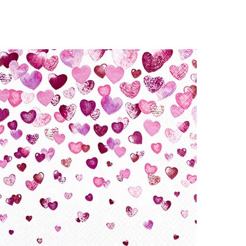 20 kleine Cocktailservietten Lovely Hearts - Rosa Herzregen 25x25cm