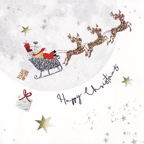 20 Servietten Santa`s Ride - Santa fliegt mit dem Schlitten 33x33cm