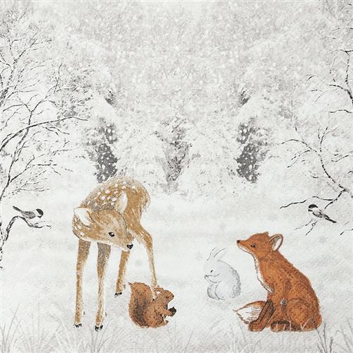20 Servietten Sweet Forest - Tiere treffen sich im Schnee 33x33cm