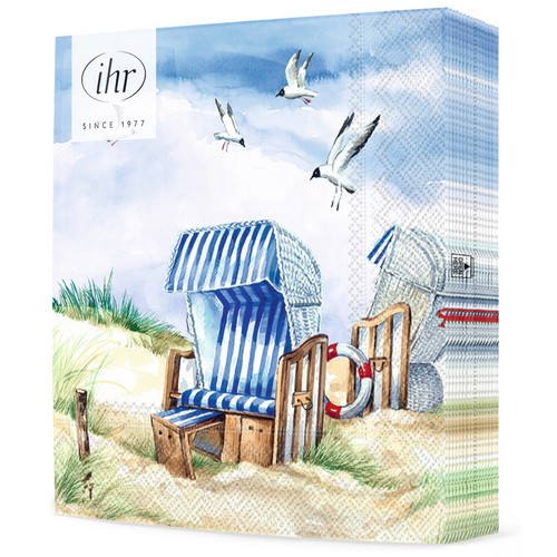 20 Servietten Strandlust - Strandkorb unter Möwen 33x33cm