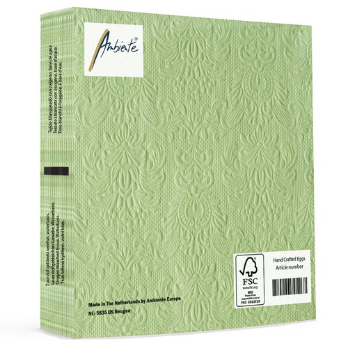 15 geprägte Servietten Elegance pale green 33x33cm
