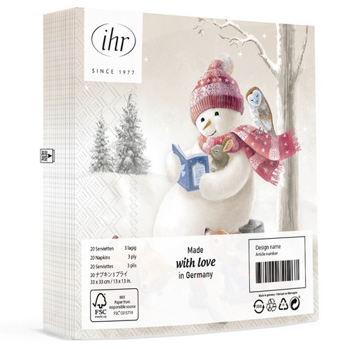 20 Servietten Bedtime Stories - Schneemann liest den Tieren vor 33x33cm