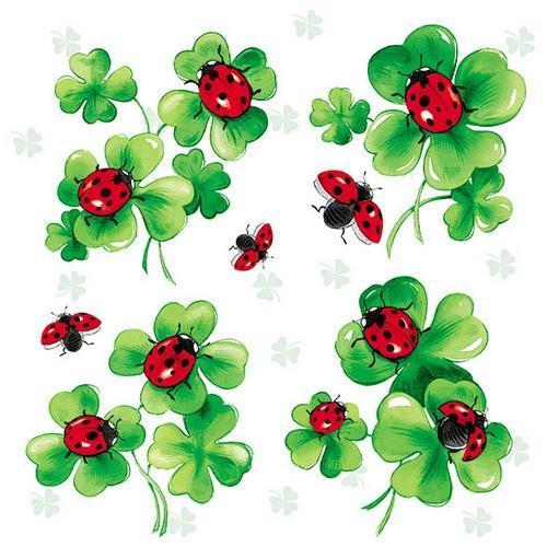20 Servietten Lots of Luck - Kleeblätter rmit Marienkäfer 33x33cm