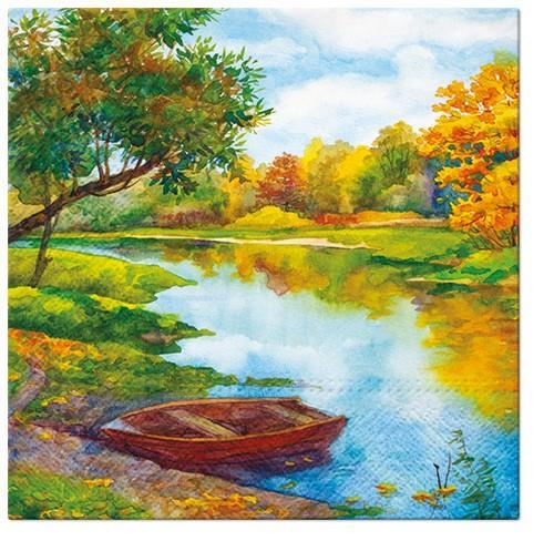 20 Servietten Watercolor River - Boot im See 33x33cm