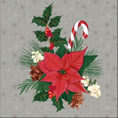 20 Servietten Holiday Heritage - Weihnachtsstern auf grau 33x33cm