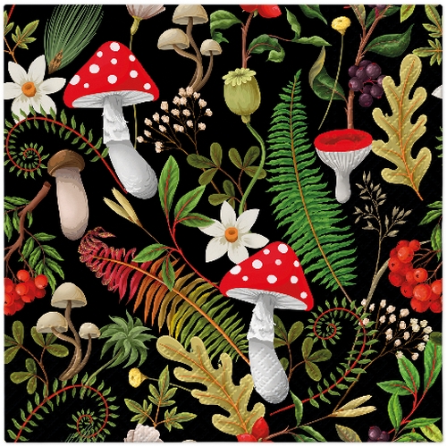 20 Servietten Dark Forest - Natur im Wald auf schwarz 33x33cm