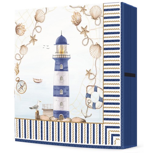 20 Servietten Blue Lighthouse - Leuchtturm mit Muscheln 33x33cm