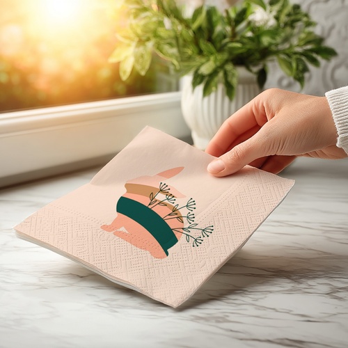20 kleine Cocktailservietten Boho bunny - Hase im Boho-Style 25x25cm