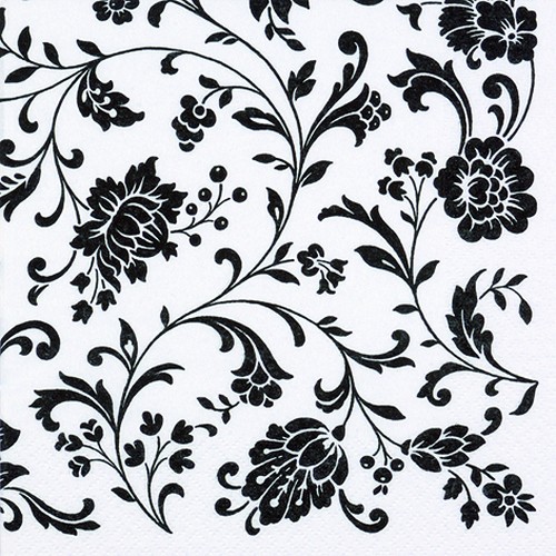 20 Servietten Arabesque White white-black - Blumenranken weiß-schwarz 33x33cm