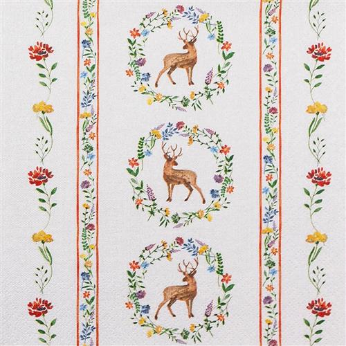 20 Servietten Bavarian Alps - Hirsche in Blumenkränze 33x33cm