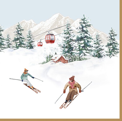 20 Servietten Chalet - Sport im Winteridyll 33x33cm