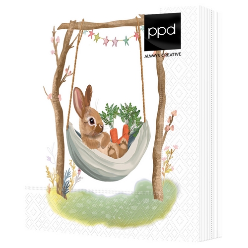 20 Servietten Chantal - Hase in Hängematte 33x33cm