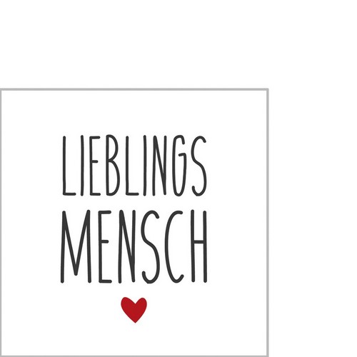 20 kleine Cocktailservietten Lieblingsmensch - mit Herz 25x25cm