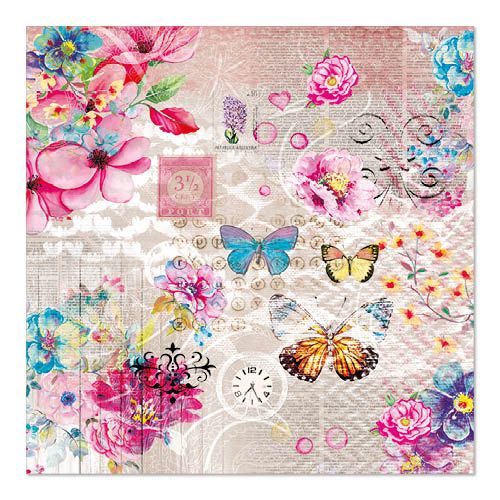 20 Servietten Nora - Schmetterlinge Vintage Komposition 33x33cm