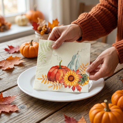 20 Servietten Pumpkin Bliss - Kürbisse und Blätter 33x33cm