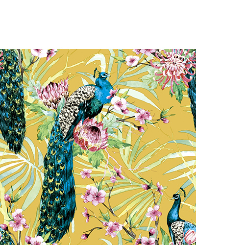 20 kleine Cocktailservietten Tropic Peacock - Pfau an tropischen Blumen 25x25cm