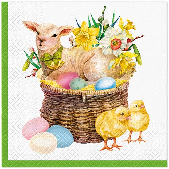 20 Servietten Lamb Basket - Lamm im Frühlingskorb 33x33cm