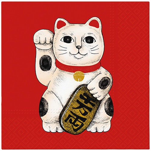 20 Servietten Maneki Neko - Japanische Katze 33x33cm