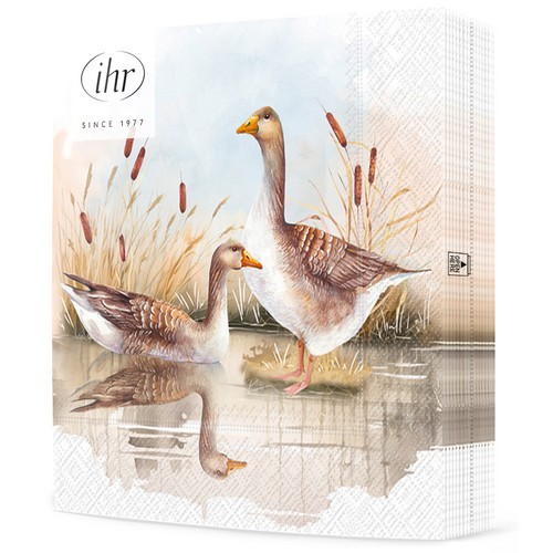 20 Servietten Wild Geese - Wildgänse im Teich 33x33cm