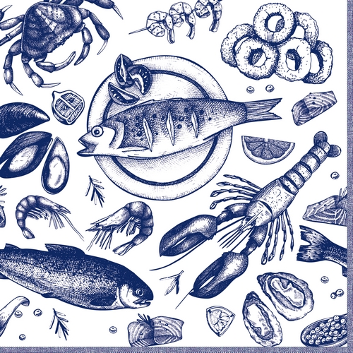 20 Servietten Delicious Seafood navy - Fischessen im blau 33x33cm