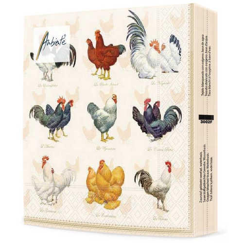 20 Servietten Wyandotte cream - Hühnerarten 33x33cm
