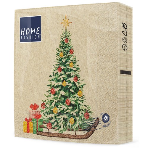 20 Servietten Eco Line Tree on Sled - Tannenbaum auf Schlitten 33x33cm
