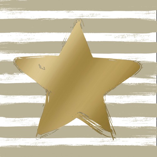 20 Servietten Star & Stripes taupe - Goldener Stern auf Streifen taupe 33x33cm