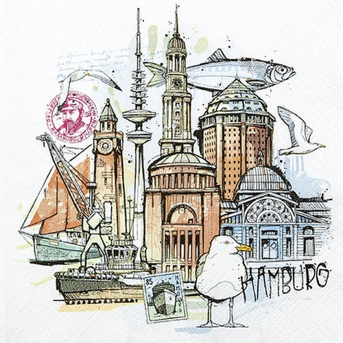 20 Servietten Hamburg Graphic - Hamburg grafisch 33x33cm